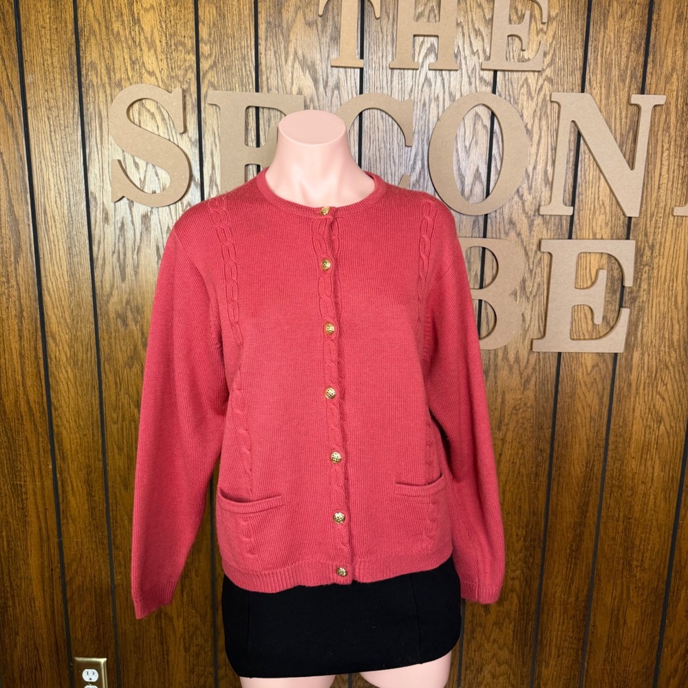 Pink Cable Knit Merino Wool Cardigan Talbots S Preppy Coastal Grandma Academia